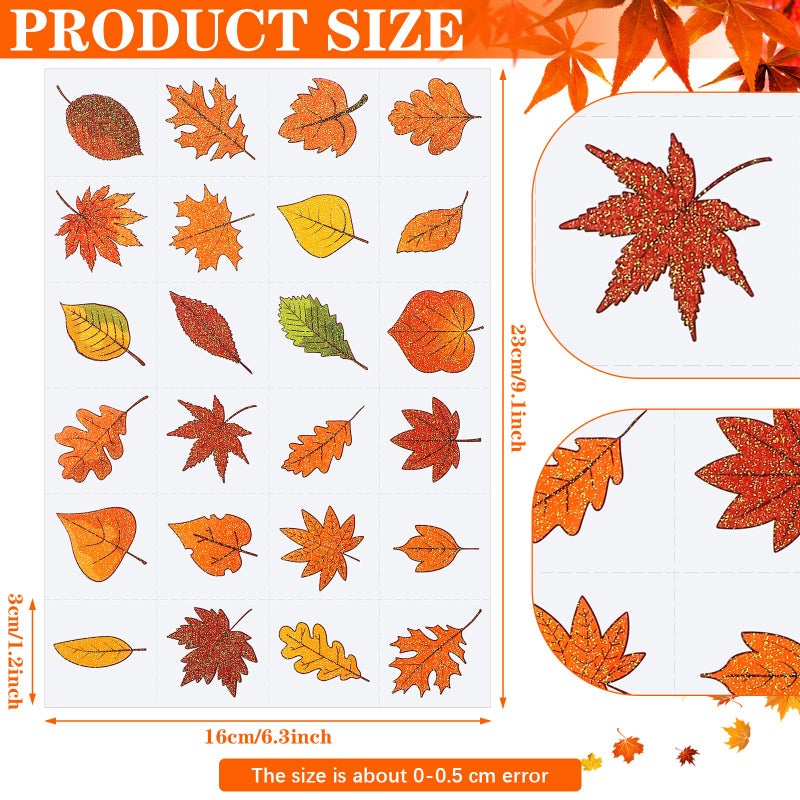 Nosiny 240 Pcs Fall Glitter Temporary Tattoos - Maple Leaves Stickers Autumn Tattoo Sticker Fall Leaves Glitter Tattoos for Thanksgiving Party Body Face Women Men Kids - Image 2